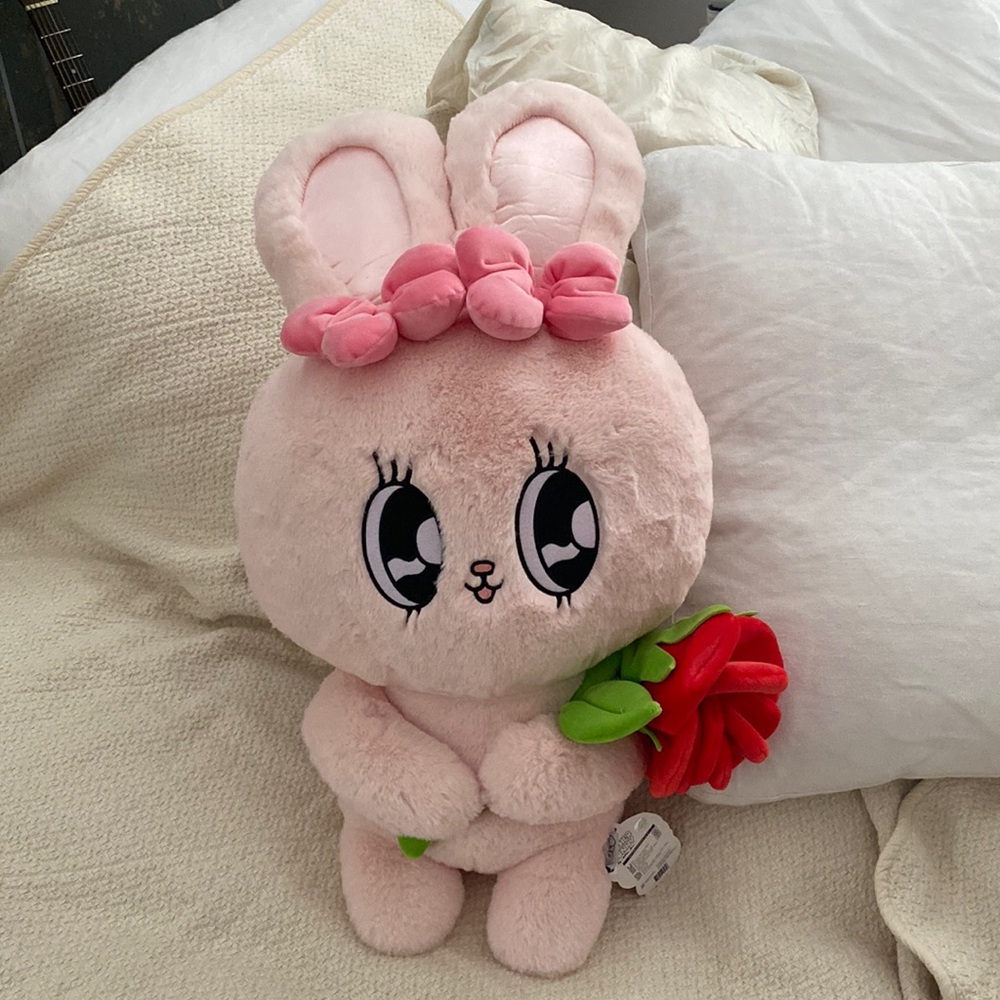 Esther Bunny by Esther Kim Huge Pink Plush w/ Rose Kawaii Cute Stuffed Toy 27”